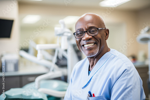 dentist old black man working in dental clinic