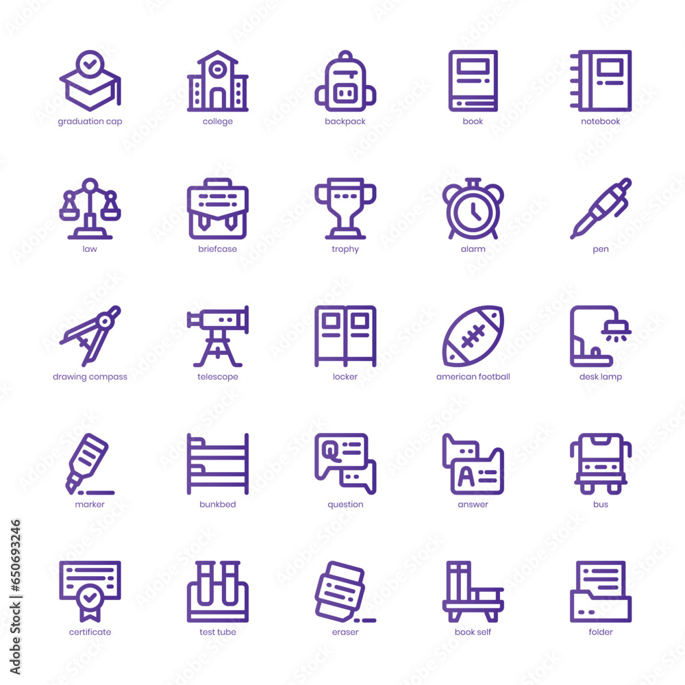 College Life icon pack for your website, mobile, presentation, and logo design. College Life icon basic line gradient design. Vector graphics illustration and editable stroke. College Life icon pack for your website, mobile, presentation, and logo design. College Life icon basic line gradient design. Vector graphics illustration and editable stroke.