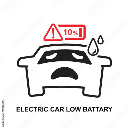 EV Car low battery icon. Electric vehicle low battery isolated on background vector illustration.