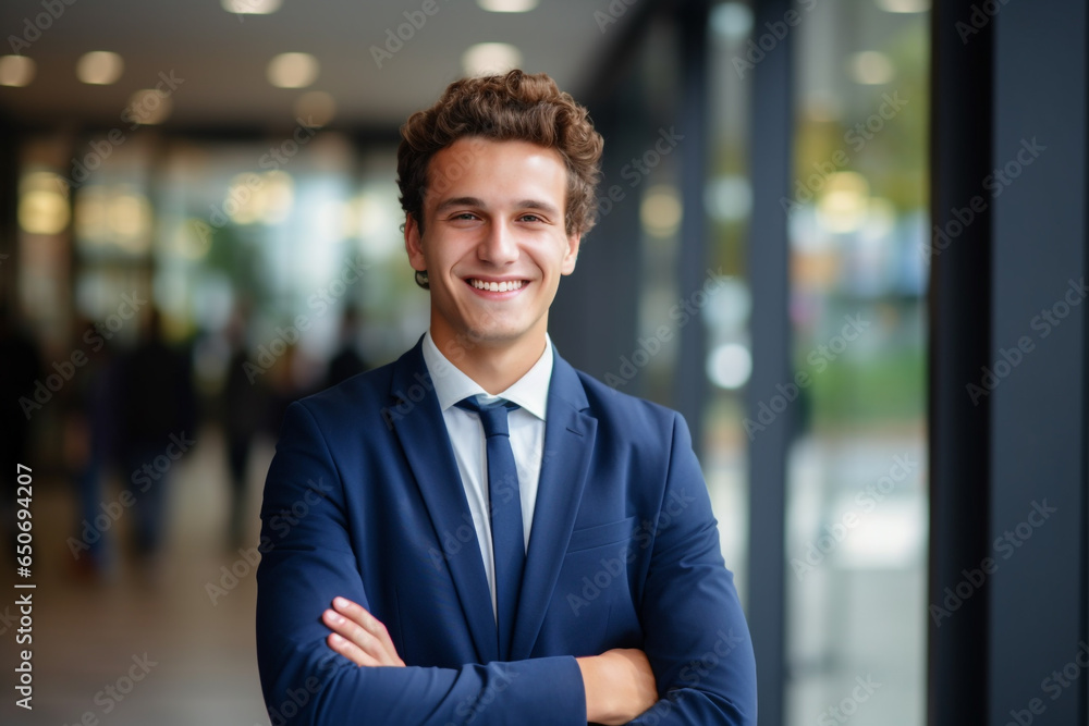 Portriat of smiling businessman in office background. Portriat of smiling businessman in office background.