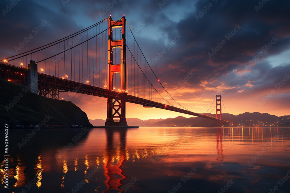 golden gate bridge at sunset - obrazy, fototapety, plakaty 