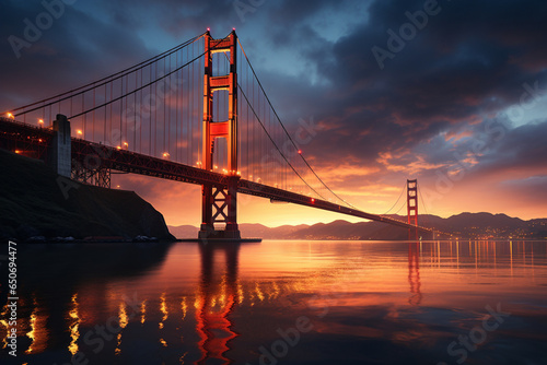 golden gate bridge at sunset photo