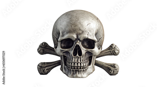 metal pirate skull with crossbones, png file of isolated cutout object with shadow on transparent background. photo