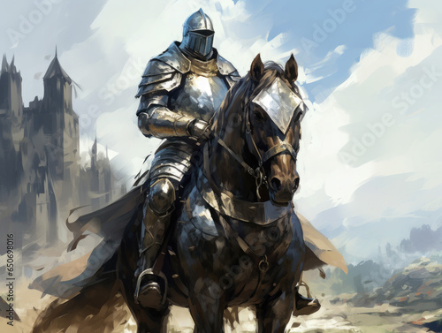 Knight in armor on horseback. Digital art. © Cridmax