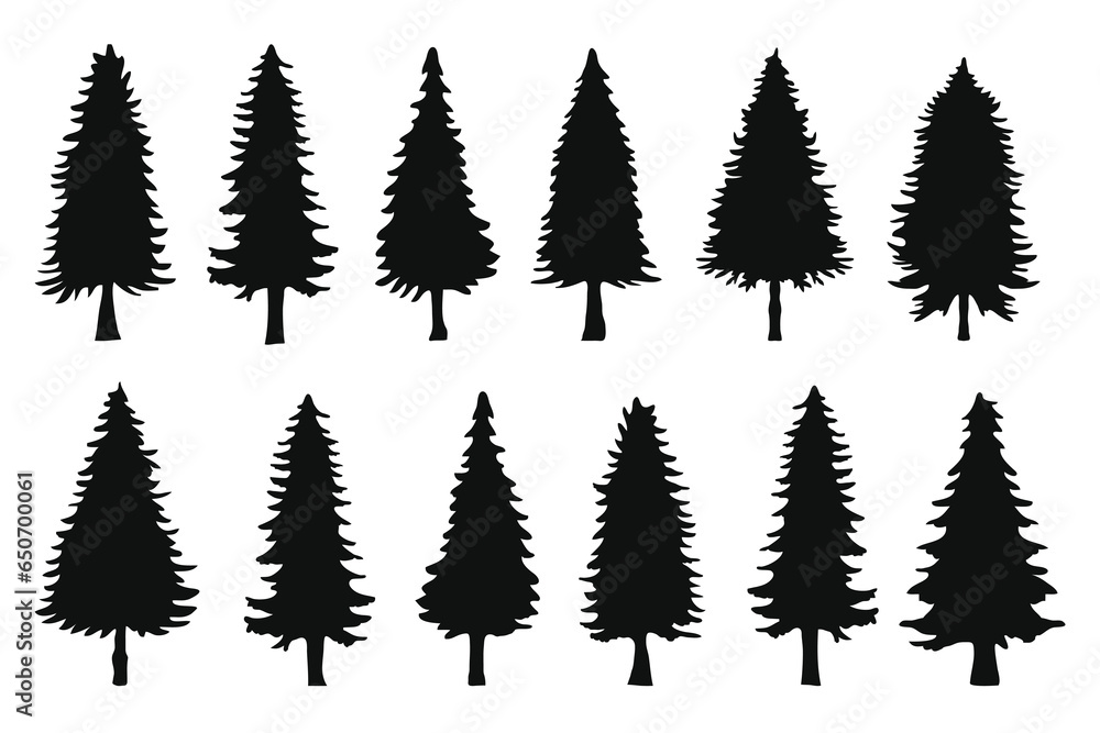Collection of pine tree silhouettes