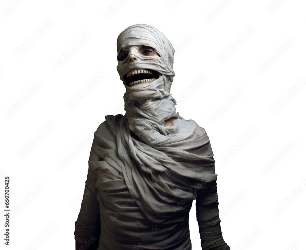 scary mummy wrapped in bandages, png file of isolated cutout object with shadow on transparent background. scary mummy wrapped in bandages, png file of isolated cutout object with shadow on transparent background.