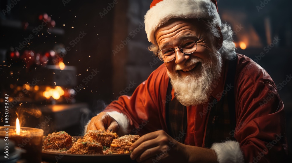 Grandfather cooking Christmas dinner in kitchen at home , Christmas Holiday and Happy New Year