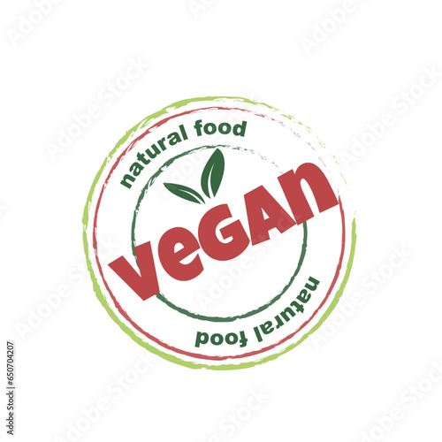 Vegan and natural products sticker, label, badge and logo.
Ecology icon. Logo template with green leaves for organic and eco friendly products. Vector illustration