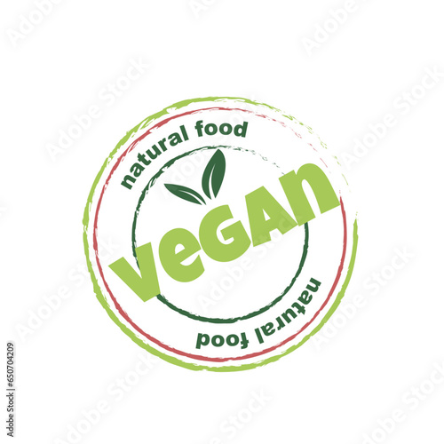 Vegan and natural products sticker, label, badge and logo.
Ecology icon. Logo template with green leaves for organic and eco friendly products. Vector illustration