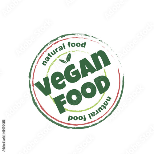 Vegan food and natural products sticker, label, badge and logo.
Ecology icon. Logo template with green leaves for organic and eco friendly products. Vector illustration