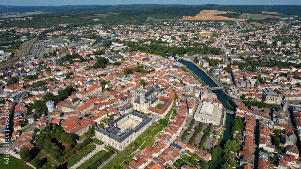 Aerial view around the old town of the city Verdun in France

