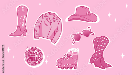 Dolly accessories  vector sticker set.