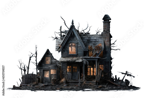 abandoned dilapidated house mansion for halloween, png file of isolated cutout object on transparent background.