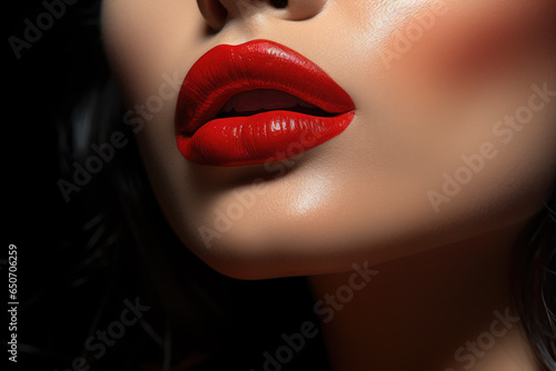 beauty woman applying lipstick  ai generated.