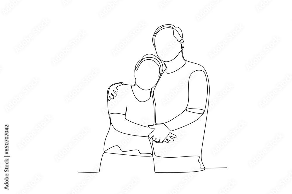 Single continuous line drawing a pair of grandparents who love each other
