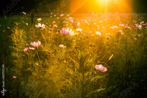 Łąka kwietna o zachodzie słońca, polne kwiaty © Rafal Kot