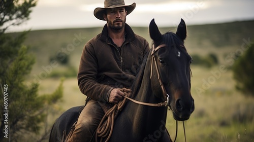 Slika na platnu Western cowboy or farmer or rancher portrait outdoor background