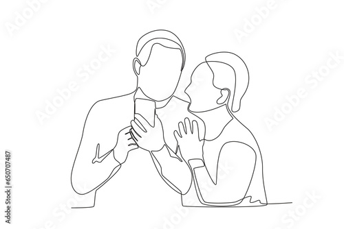 Single continuous line drawing a Grandparents couple can happily contact their grandchildren
