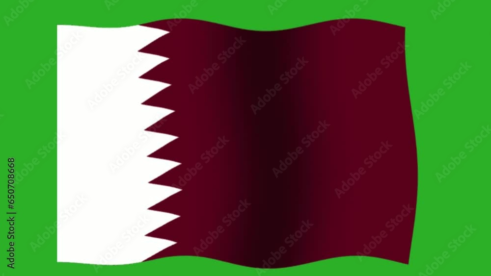Qatari flag. Motion Loop video waving in the wind. Qatar Doha flag on