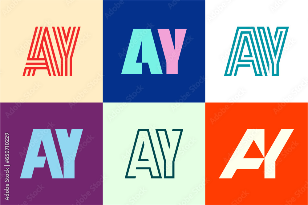 Set of letter AY logos. Abstract logos collection with letters. Geometrical abstract logos Set of letter AY logos. Abstract logos collection with letters. Geometrical abstract logos