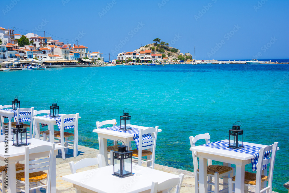 View of Kokkari fishing village with beautiful beach, Samos island, Greece