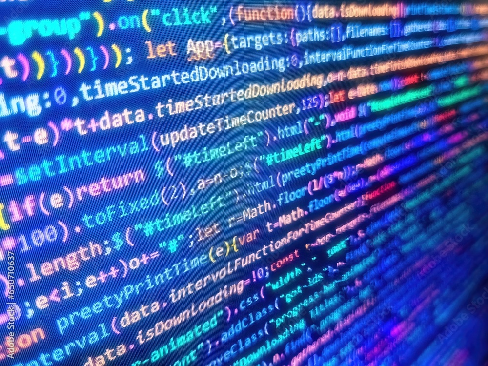 Code in green color. Script procedure creating. Developing programming ...
