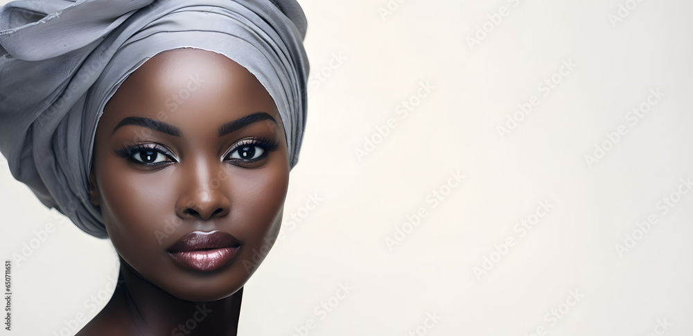 Beautiful African woman portrait isolated on light grey background Beautiful African woman portrait isolated on light grey background