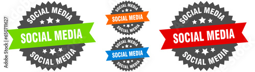 social media sign. round ribbon label set. Seal