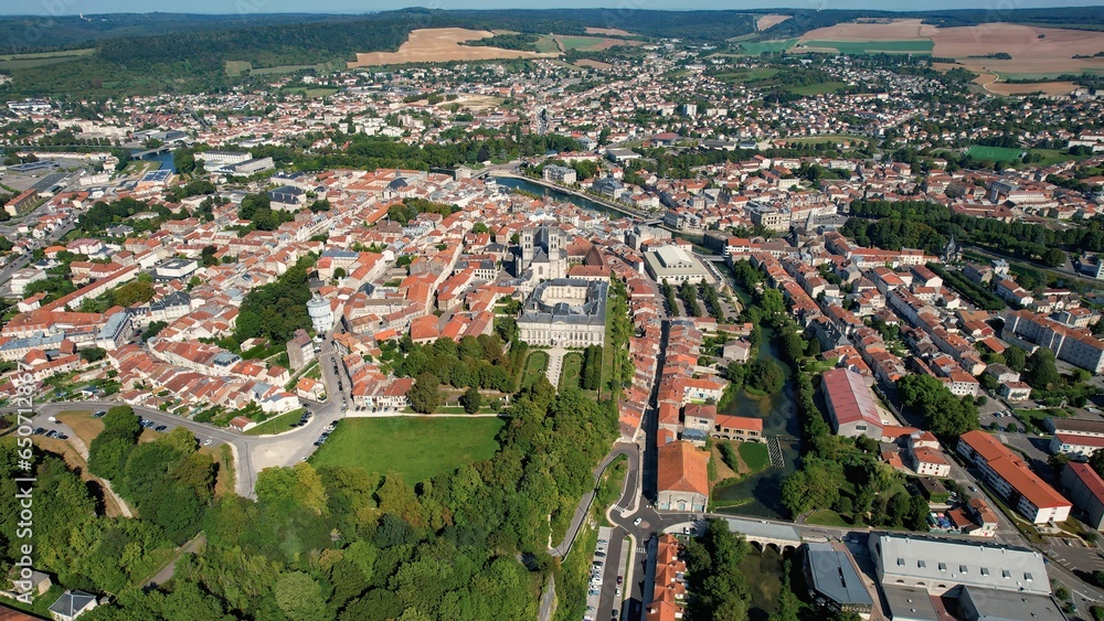 Aerial around the city Verdun in France on a sunny day