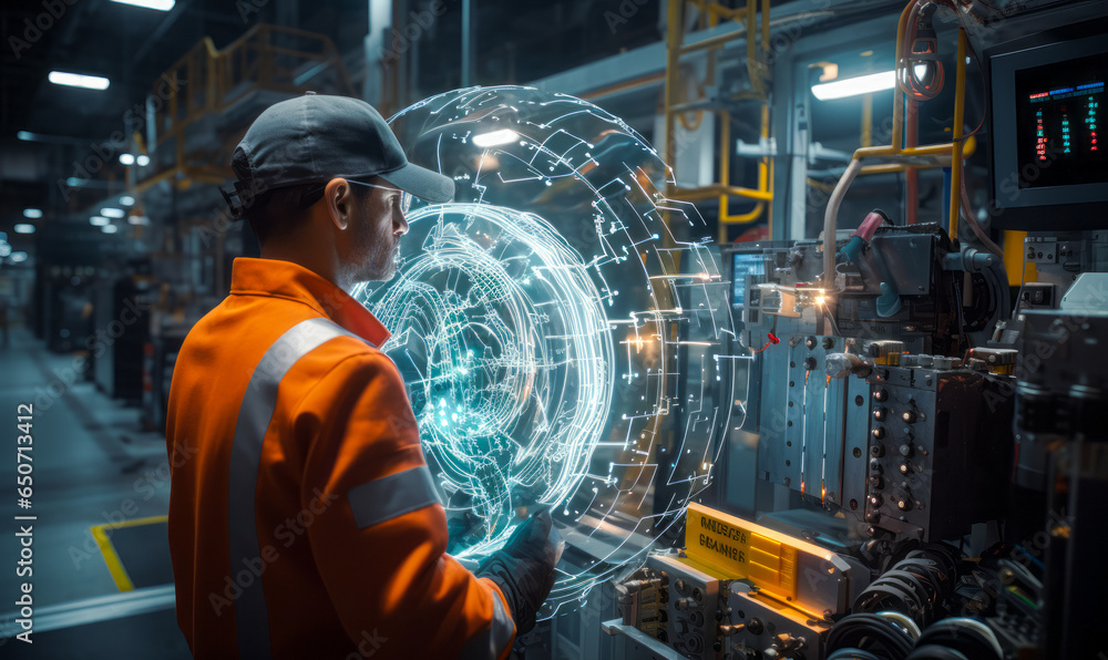 Fototapeta premium Crafting Flight: Engineer at the Nexus of Robotics and Aerospace Production