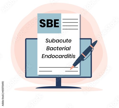 SBE - Subacute Bacterial Endocarditis acronym. medical concept background. vector illustration concept with keywords. lettering illustration with icons for web banner, flyer