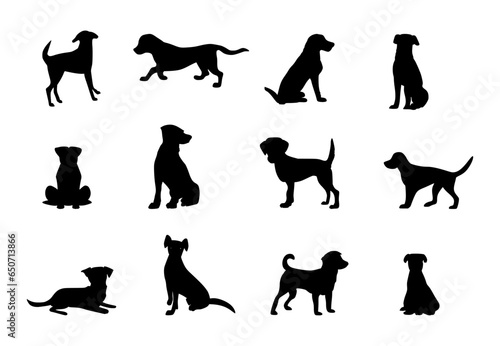 set of dog silhouettes on isolated background