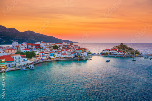 View of Kokkari fishing village with beautiful beach, Samos island, Greece