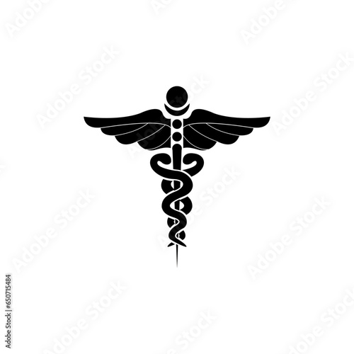 Simple symbol of health, Caduceus, icon of the Rod of Asclepius, black illustration