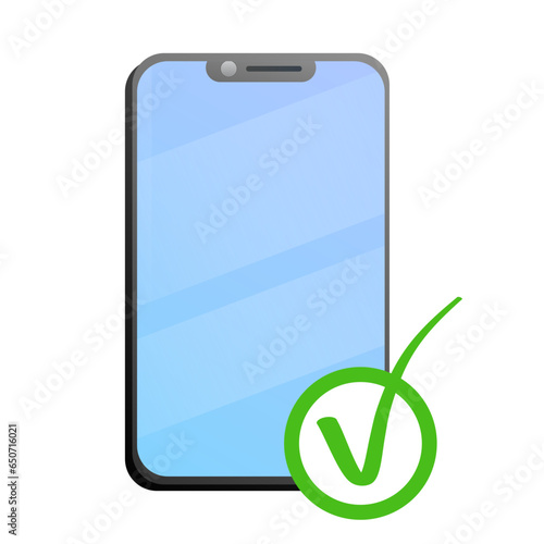 Mobile phone or smartphone with ok mark or green tick
