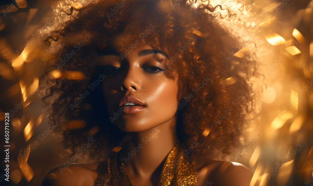 Beautiful black woman in the golden dress Beautiful black woman in the golden dress