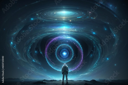 Man in front of wormhole to another dimension 