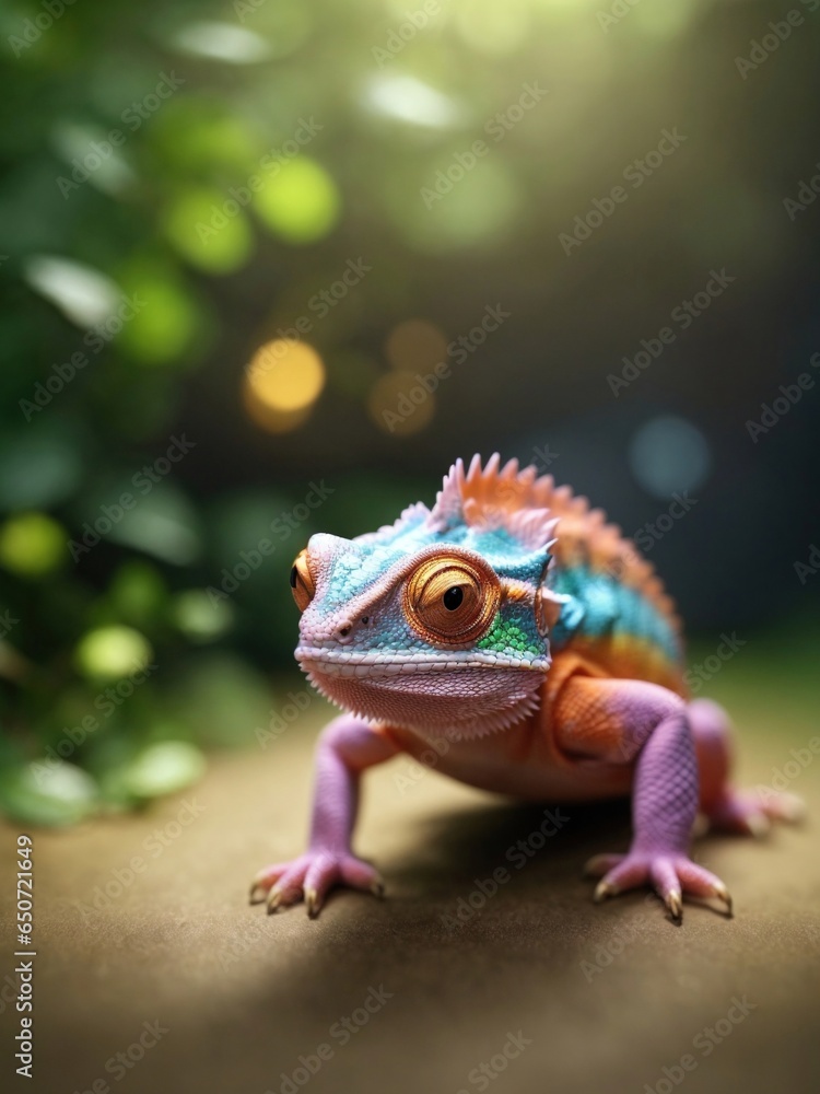 Fototapeta premium A cute Kawaii tiny hyper realistic chameleon