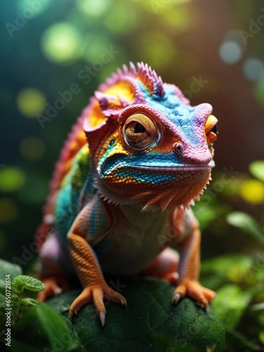 A cute Kawaii tiny hyper realistic chameleon