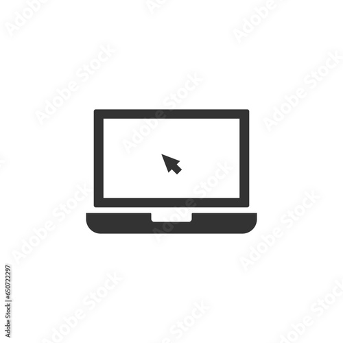Click in laptop vector icon. Concept of using a personal computer. Vector illustration on white background.