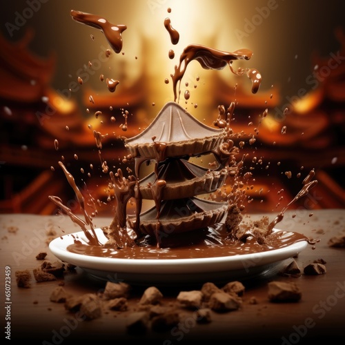 Fortune cookie dipped in chocolate with splashes and waves