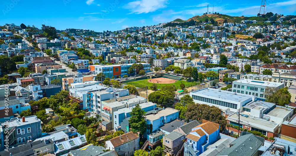 Fototapeta premium Aerial West Sunset Diamond #3 aerial of San Francisco city on bright summer day with blue skies