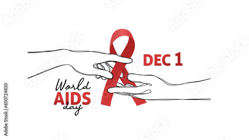 World Aids Day Banner With Hand Drawn Helping Hand and Red Ribbon Illustration photo