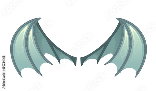 Magic scary demon bat wings cartoon style vector illustration isolated on white background