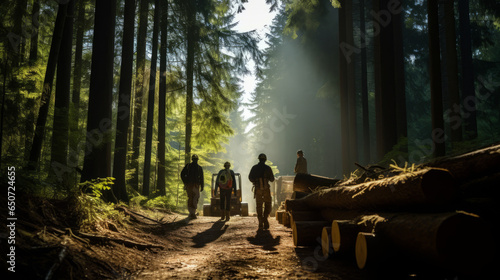 Lumberjacks, team, forest, downed trees, wood, logging, timber, workers, chainsaw, cutting, industry, nature