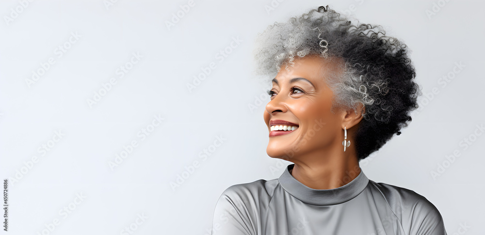 Beautiful african american senior woman portrait isolated on light grey background - obrazy, fototapety, plakaty 