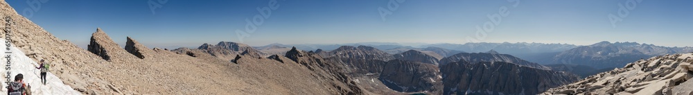 Panorama view of high rock wall and valley near Mount Whitney in Sierra Nevada in America