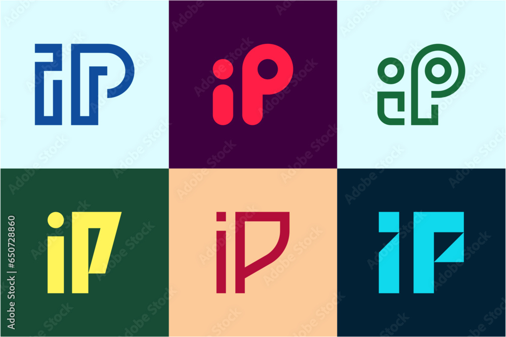 Set of letter IP logos. Abstract logos collection with letters. Geometrical abstract logos Set of letter IP logos. Abstract logos collection with letters. Geometrical abstract logos