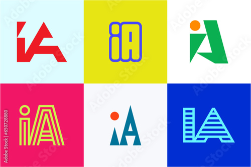 Set of letter IA logos. Abstract logos collection with letters. Geometrical abstract logos