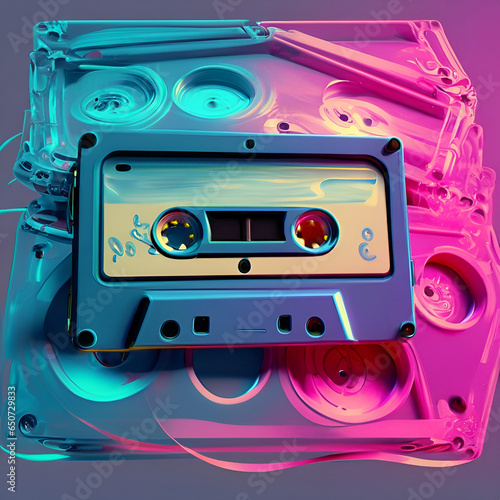 Colorful cassette tape in retro and vintage style  isolated on fantasy background